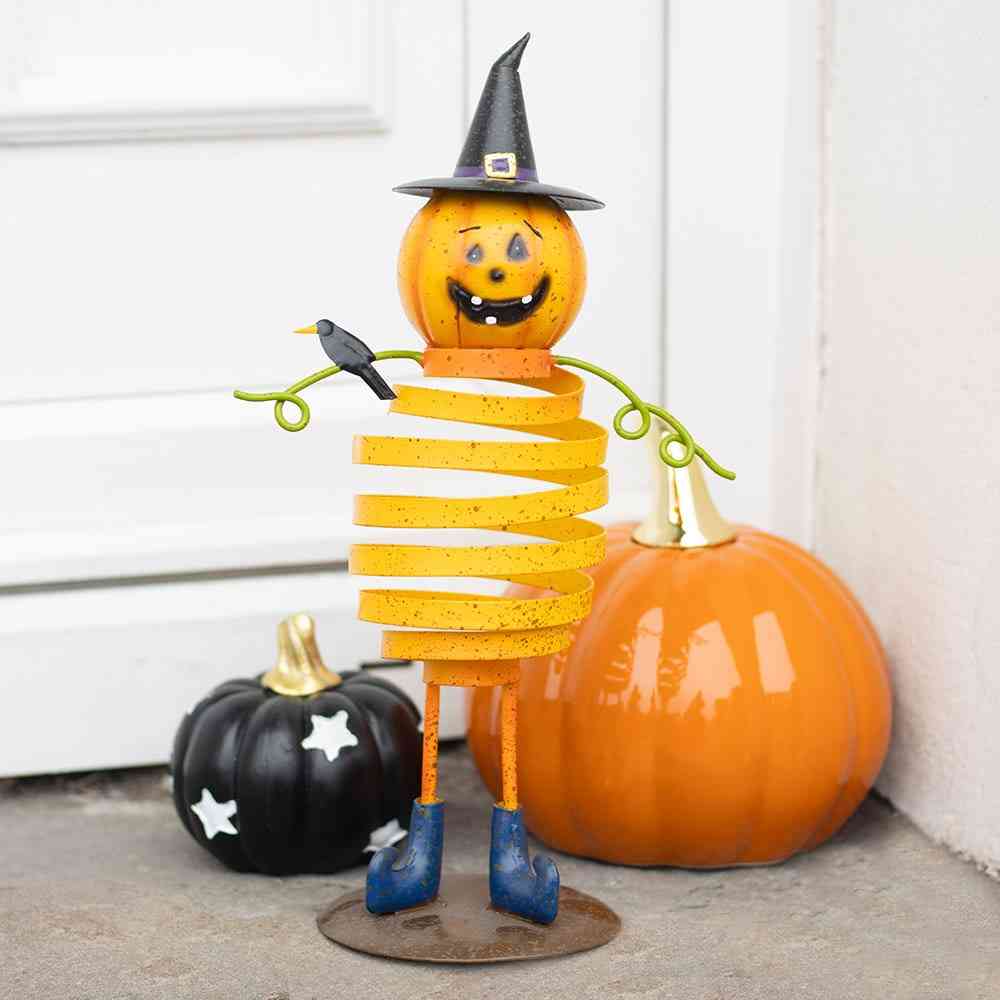 Something Different - Orange Metal Pumpkin Man Ornament with Spring Body Garden figure - Multicolours